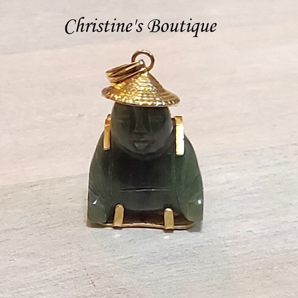 Carved jade pendant charm, asian budda man